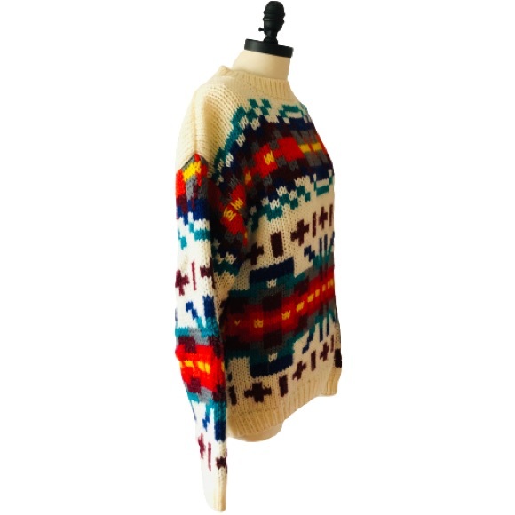 Vintage Hand Knit Wool Blend Technicolor Sweater - Picture 6 of 11